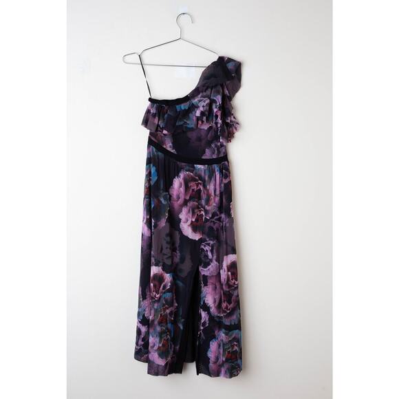Fuzzi Purple Floral One Shoulder Tulle Gown Size M - Picture 5 of 9